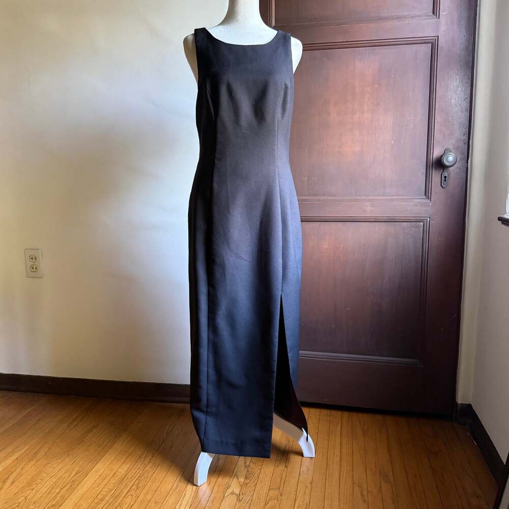 90s Vintage HW COLLECTIONS | Minimalist Midi Double strap Rhinestone Dress | 6
